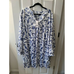Kim Rogers Curvy Plus Size Dress Long Sleeve Spring Blue White Floral NWT 1X